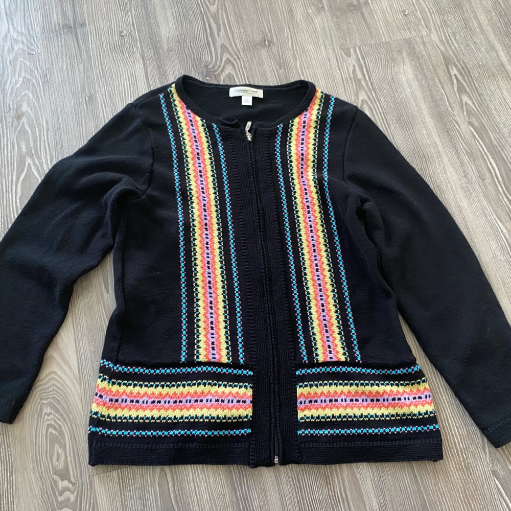 Coldwater Creek Black Multicolored Full Zip Sweater Size Small